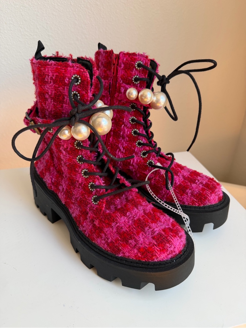 NWT Betsey Johnson Jonnie Embellished Combat Booties Sz 7 - Picture 12 of 14